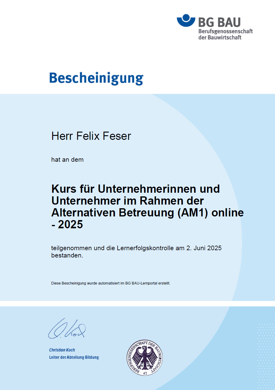 BG Bau Zertifikat — GFK Solar Installation GmbH
