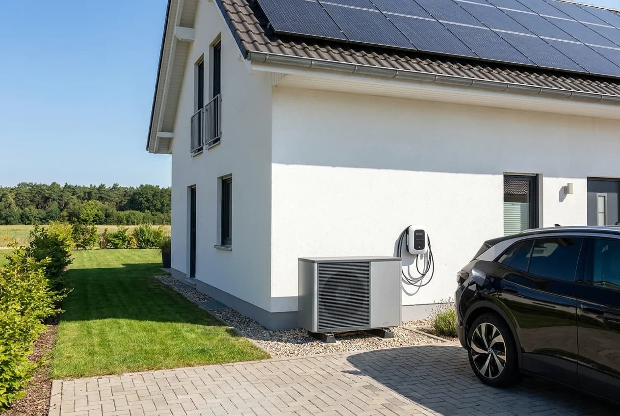 Einfamilienhaus in Brandenburg mit Wärmepumpe, Wallbox samt E-Auto und Solaranlage auf dem Dach