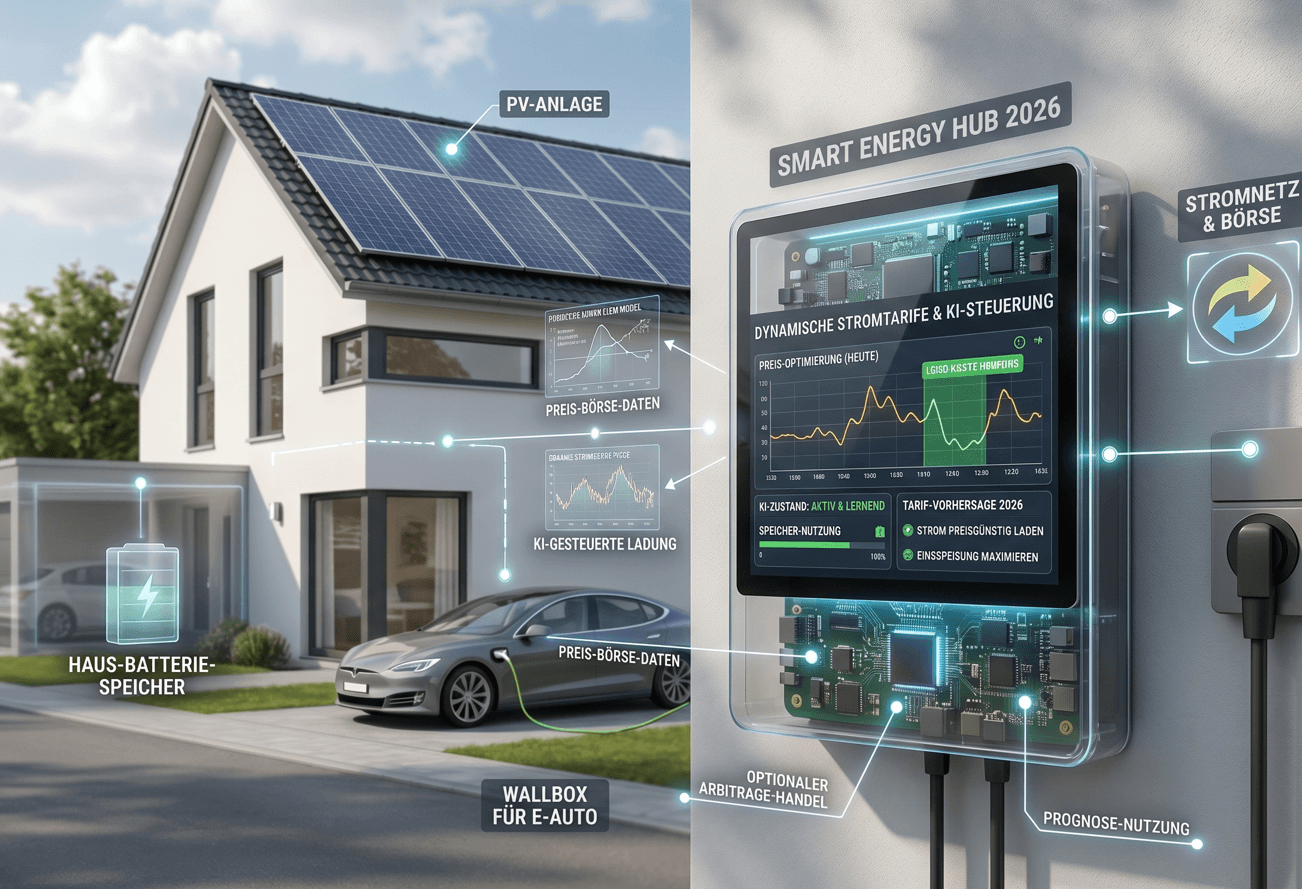 Dynamischer Stromtarif mit Photovoltaik – Visualisierung von Börsenpreisen und KI-Energiemanagement